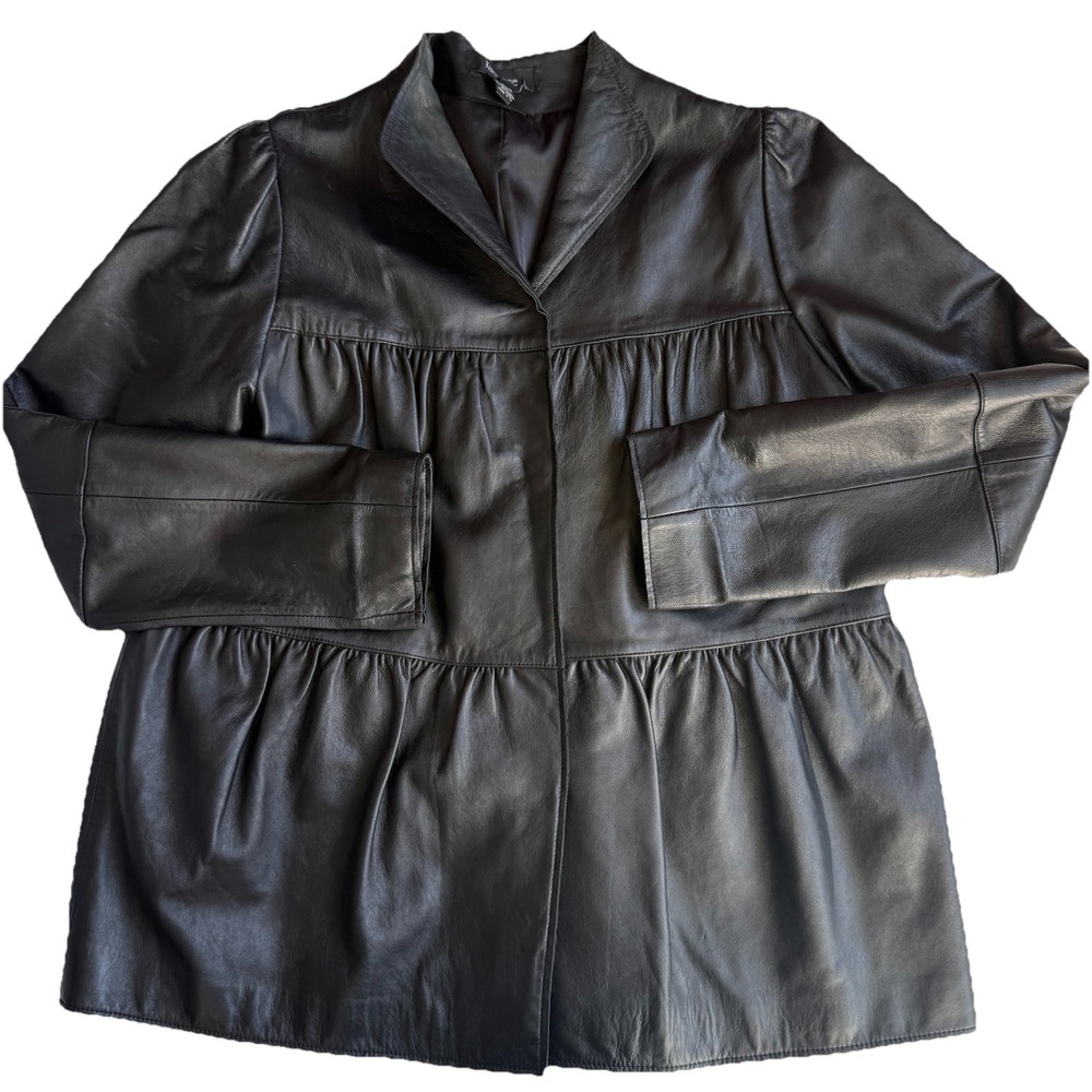 Womens Leather Jacket‎ Black Sz Large Whimsy Goth Moto Biker Soft Tiered Peplum